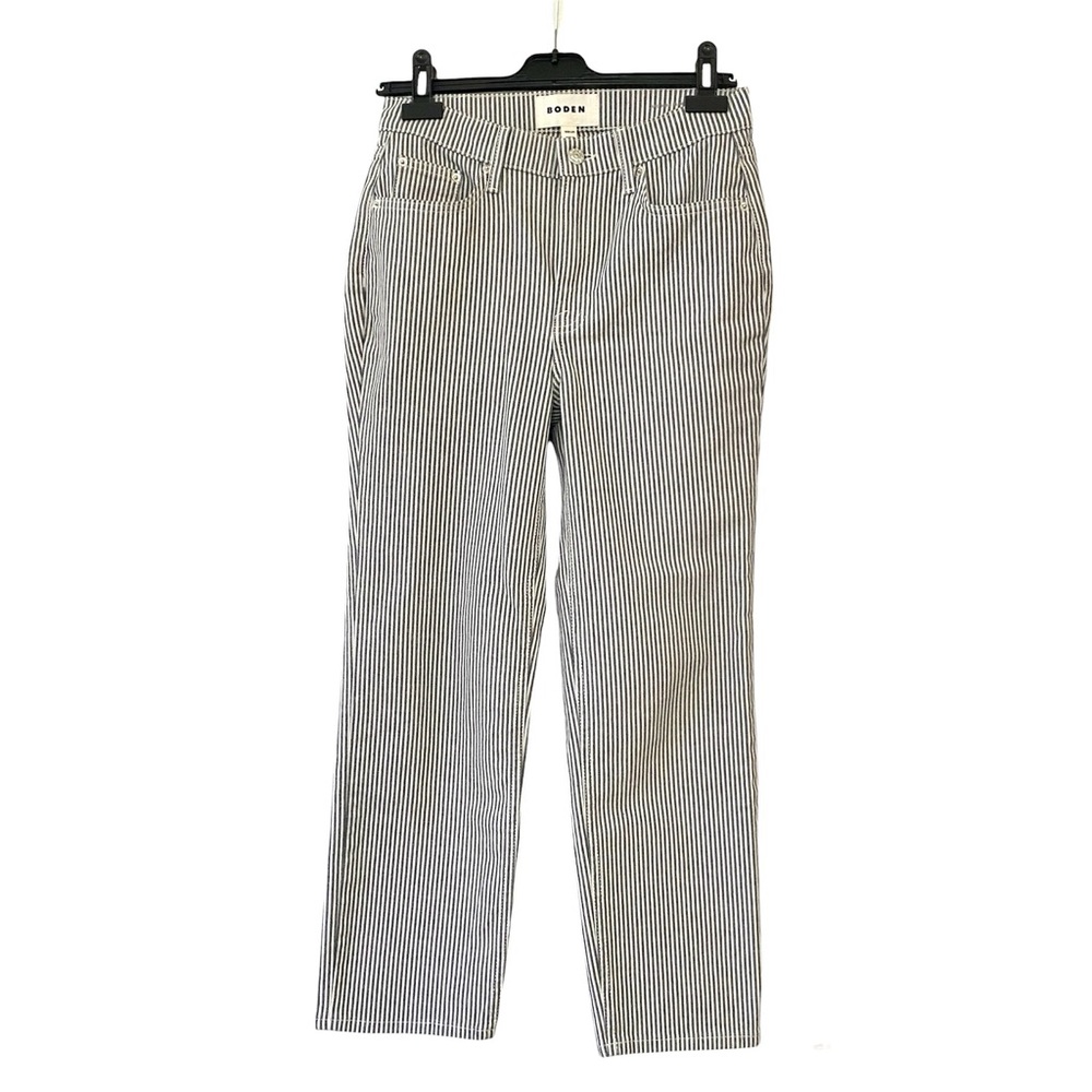 Boden Blue White Striped Pants Trousers Mid Rise Slim Fit Jeans Waist 28 Size 6
